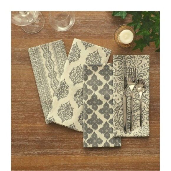 Cotton Printed Napkins Gray/Natural Variety Set of 4 Cotton - Picture 1 of 2